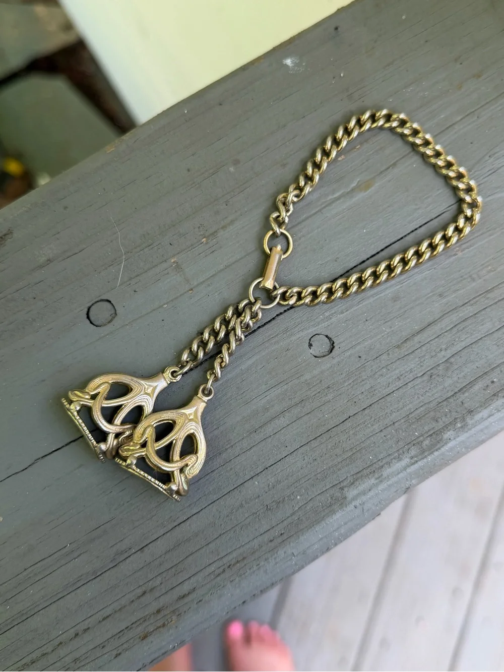 VTG 50s 60s Gold-Tone Double Tassel Watch Fob Chain Charm Bracelet (Napier?)